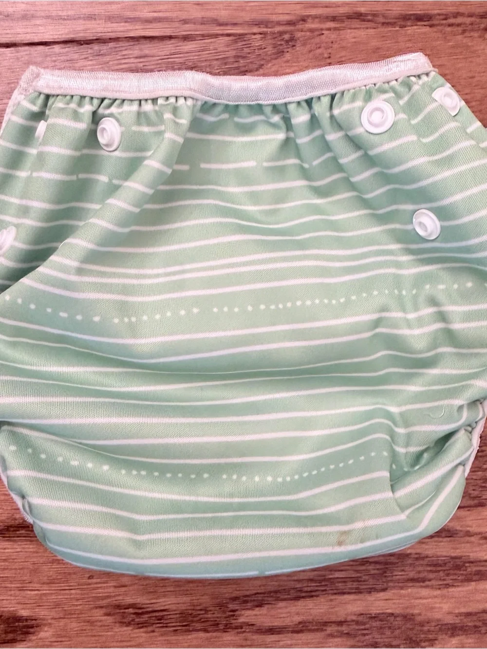 Adjustable Mint Green Kids Swim Diaper Cover with White Stripe Detail